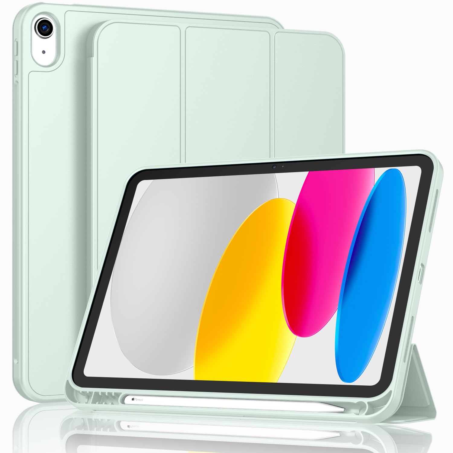 ToaPoia Case for iPad (A16) 11 Inch 2025/iPad 10th Generation 10.9 Inch 2022, Slim Trifold Stand Protective Cover with Pencil Holder and Soft TPU Back,Support Auto Sleep/Wake (Pale Green)