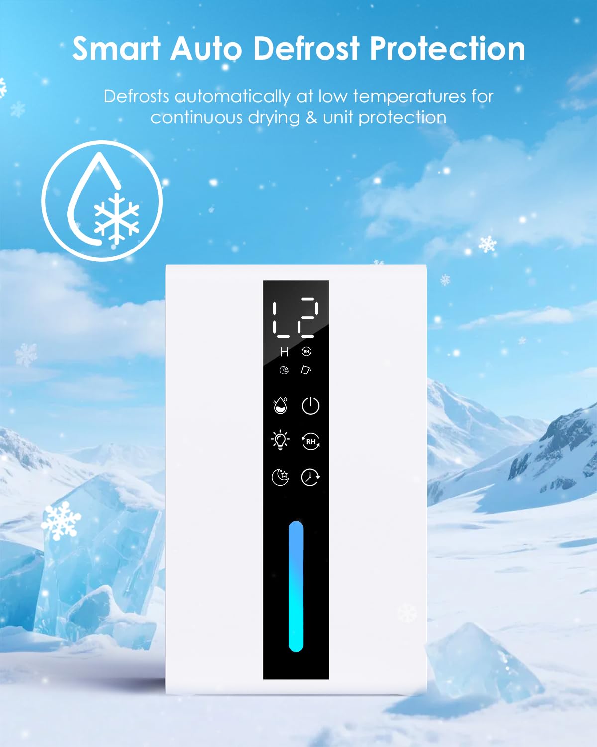 Deshumidificateur d Air avec 1800ML - Déshumidificateur Électrique 2 Vitesses et 2 Modes, Dégivrage Automatique et Arrêt Automatique, Minuterie 6-48H et Éclairage RGB - pour Salle de Bain et Chambre