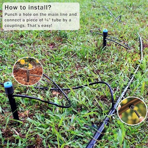 Image of 10pcs Drip Emitters with Stake Water Flow Adjustable for 1 /4 inch Tube Hose, 360 Degree Sprayer Sprinkler for Irrigation Drippers System Watering Kits for Garden Patio Lawn (Pack of 10pcs)