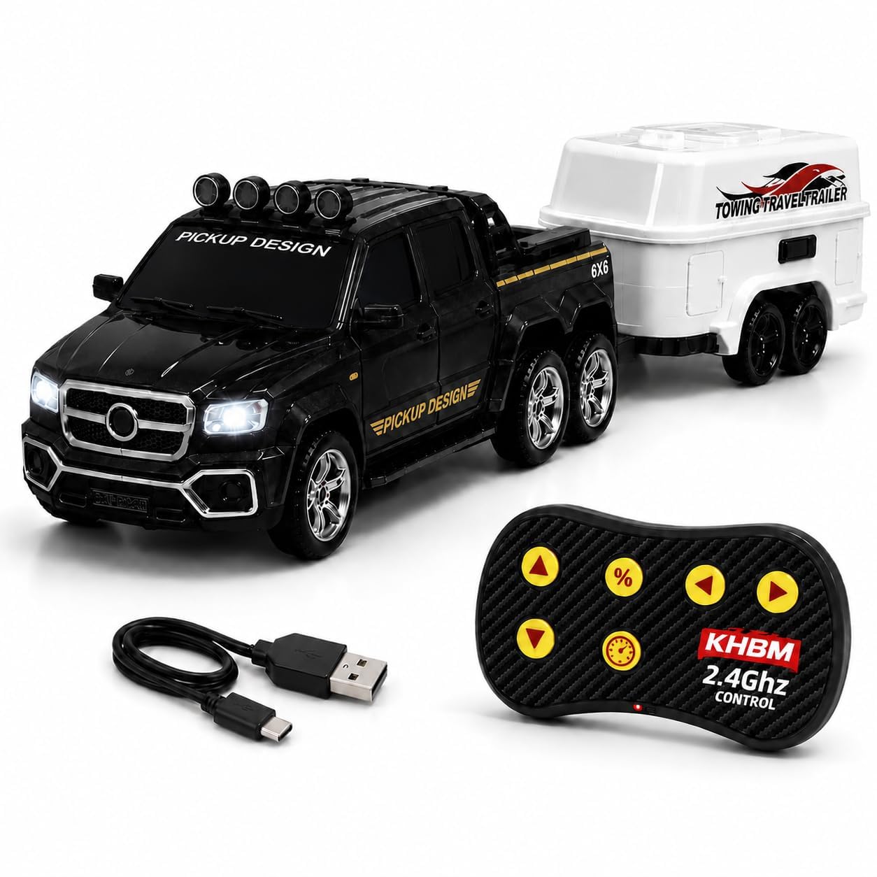 TEC TAVAKKAL 200+ Feet 1:64 Scale RC Pickup Truck with Travel Trailer | 2.4GHz Remote Control Car | Rechargeable Metal Die-Cast Toy Vehicle | LED Lights | 3 Speed Modes-image-20
