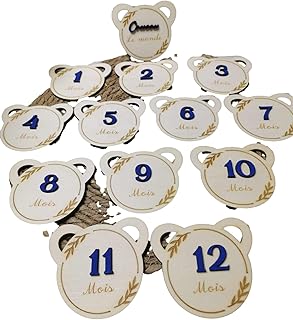 Cartes étapes en bois pour naissance bébé ourson bleu naissance,cadeau, photos texte français