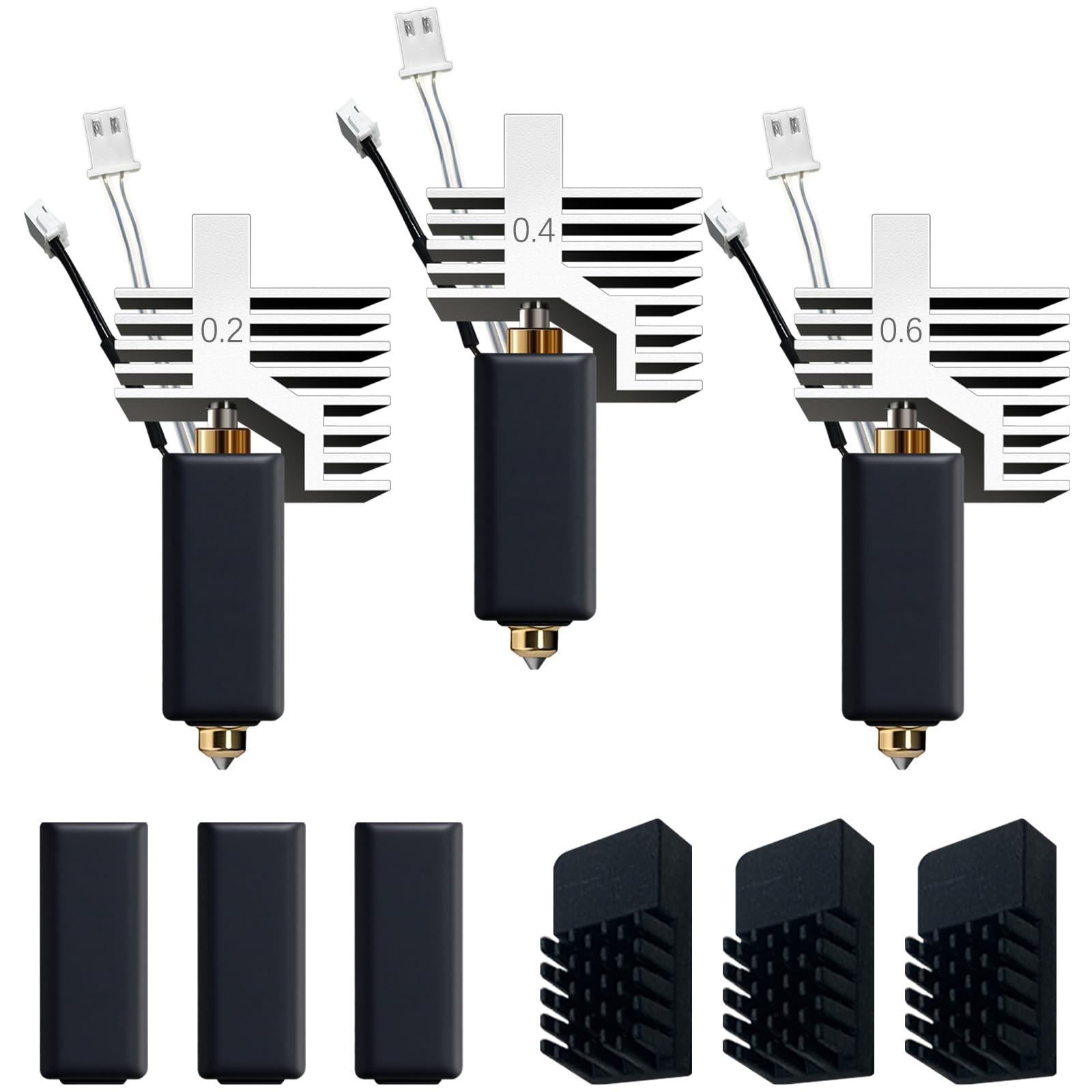 for ELEGOO Centauri Carbon Hotend Kit (3pcs), Pre-Installed 0.2mm/0.4mm/0.6mm Brass Hardened Steel Nozzle, Extruder kit Has Pre-Installed Heat Sink,with 3PK Silicone Socks and 3PK Nozzle Wipes-image-44