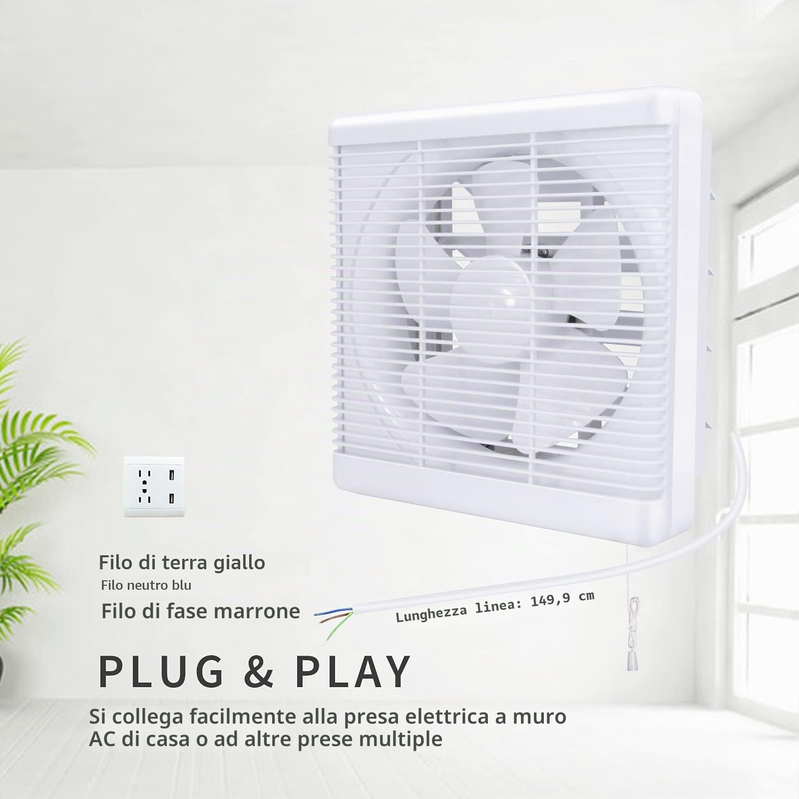 Ventilatore di Scarico 500m³/h 2 Direzioni Reversibile Forte flusso d'aria Parete Montato Ventilatori, Utilizzati Per Ventilazione Ventilatori per Cucina, Bagno, Windows Loft e Cantina(8 pollici)