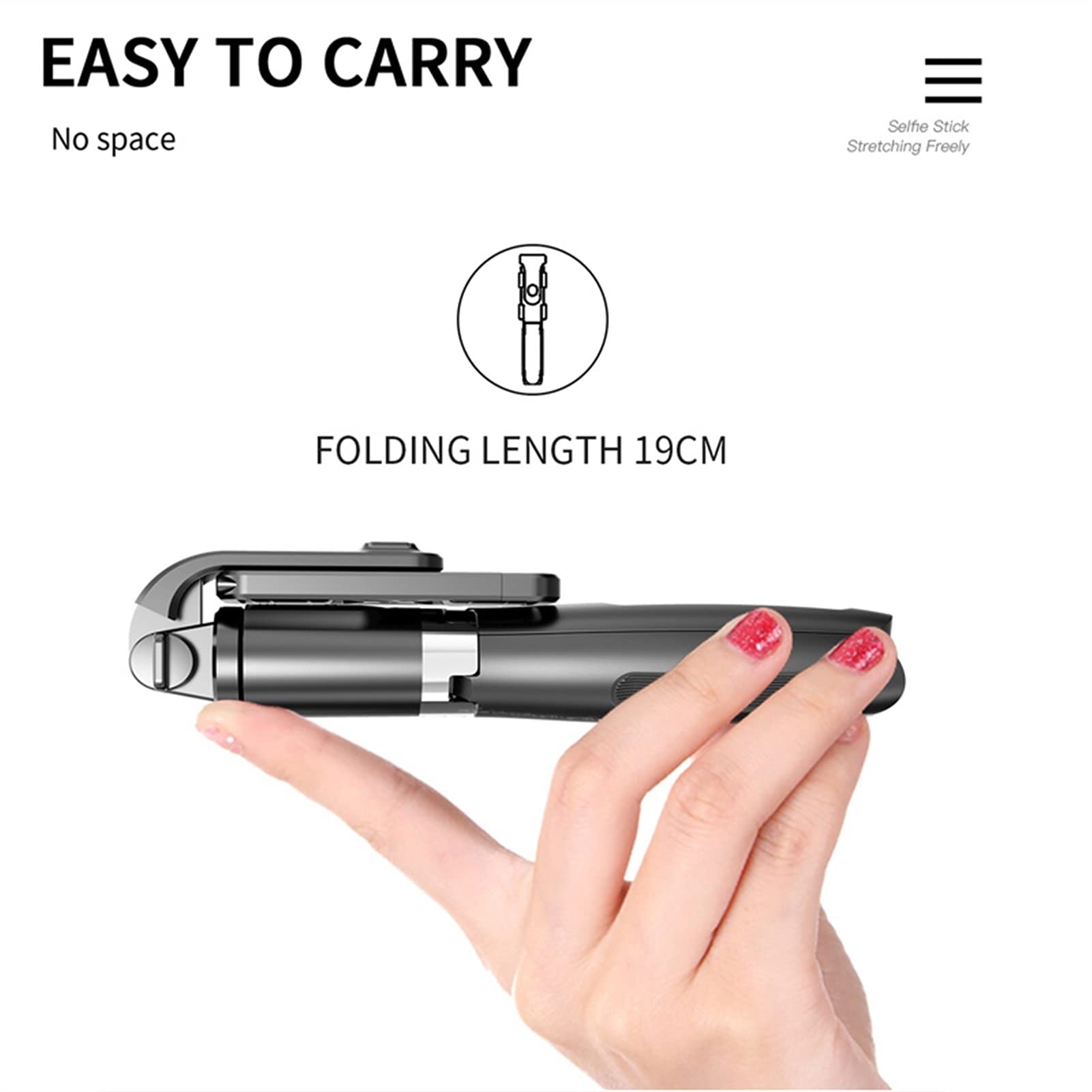 SCRUBY Bastone per selfie senza fili Bluetooth monopiede con telecomando per otturatore pieghevole, mini treppiede per smartphone Action Camera (nero)