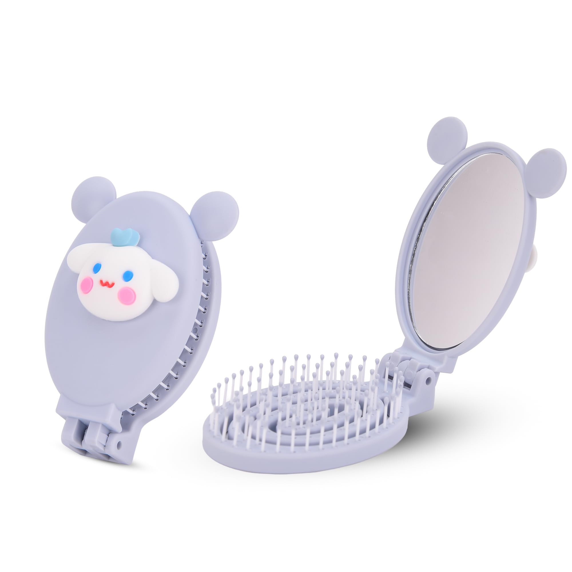 Cute Foldable Hair Brush & Mirror for Women & Girls | Compact Detangling Hair Comb | Travel Friendly Pocket Hair Brush | Cartoon Design Grooming Accessory (Purple)-image-44