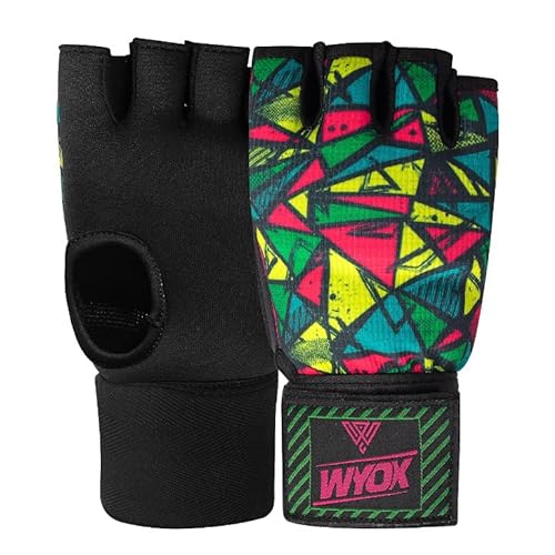 Hand Wraps Boxing Inner Gloves - Gel Elasticated Padded Bandages Under Mitts Long Wrist Support for MMA Muay Thai Kickboxing Martial Arts Training | Fist Protector (Provocative Picasso, S / M)