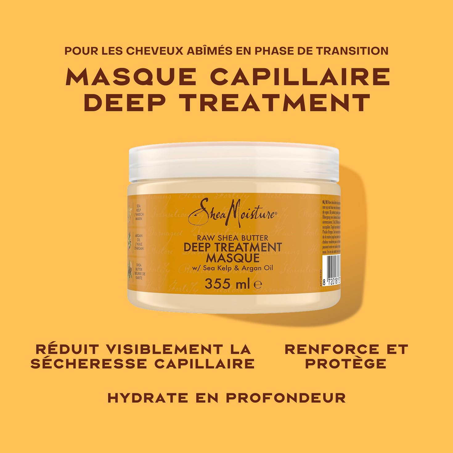 SheaMoisture Shampooing, Après-shampooing et Masque de Traitement en Profondeur pour cheveux abîmés Beurre de Karité Brut Shampooing 1x384 ml, Après-shampooing 1x384 ml, Masque de traitement 1x355 ml