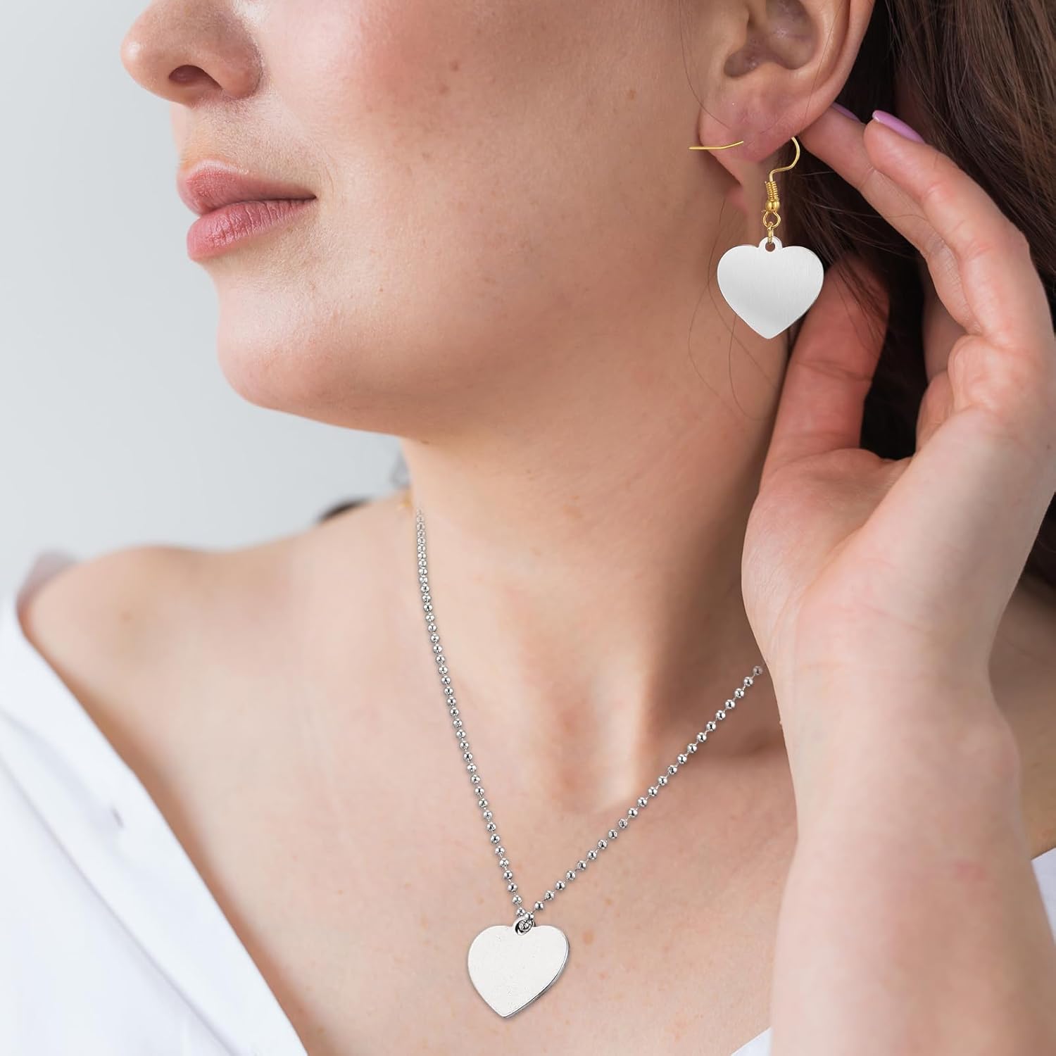 MorningRo 50 Pcs Mixed Laser Engravable Blanks Stainless Steel Stamping Blanks Including Round Rectangle Heart Pendants Charms for Necklace Bracelet Earrings ID Tags DIY Crafts - Image 5