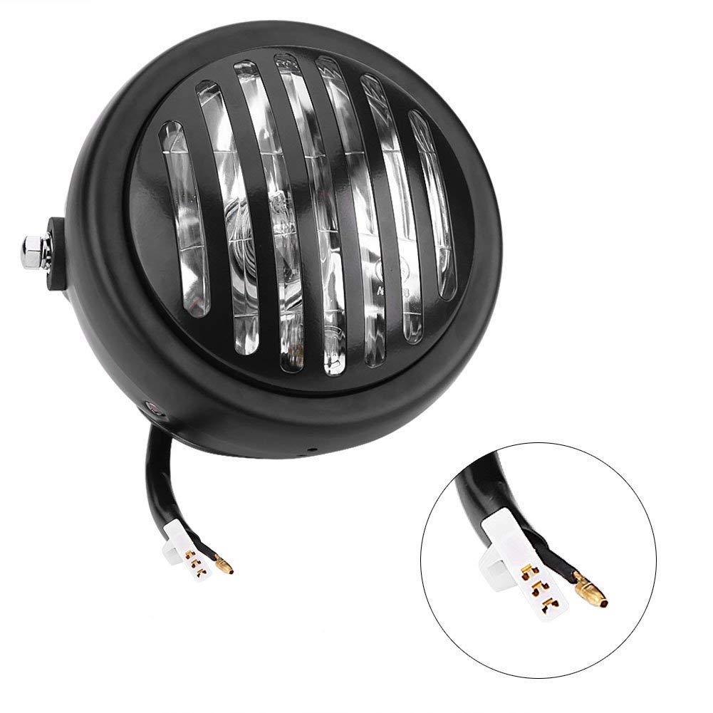 Faro anteriore vintage per moto stile griglia universale per Harley Cafe Racer Bobber Chopper (vetro bianco e nero)