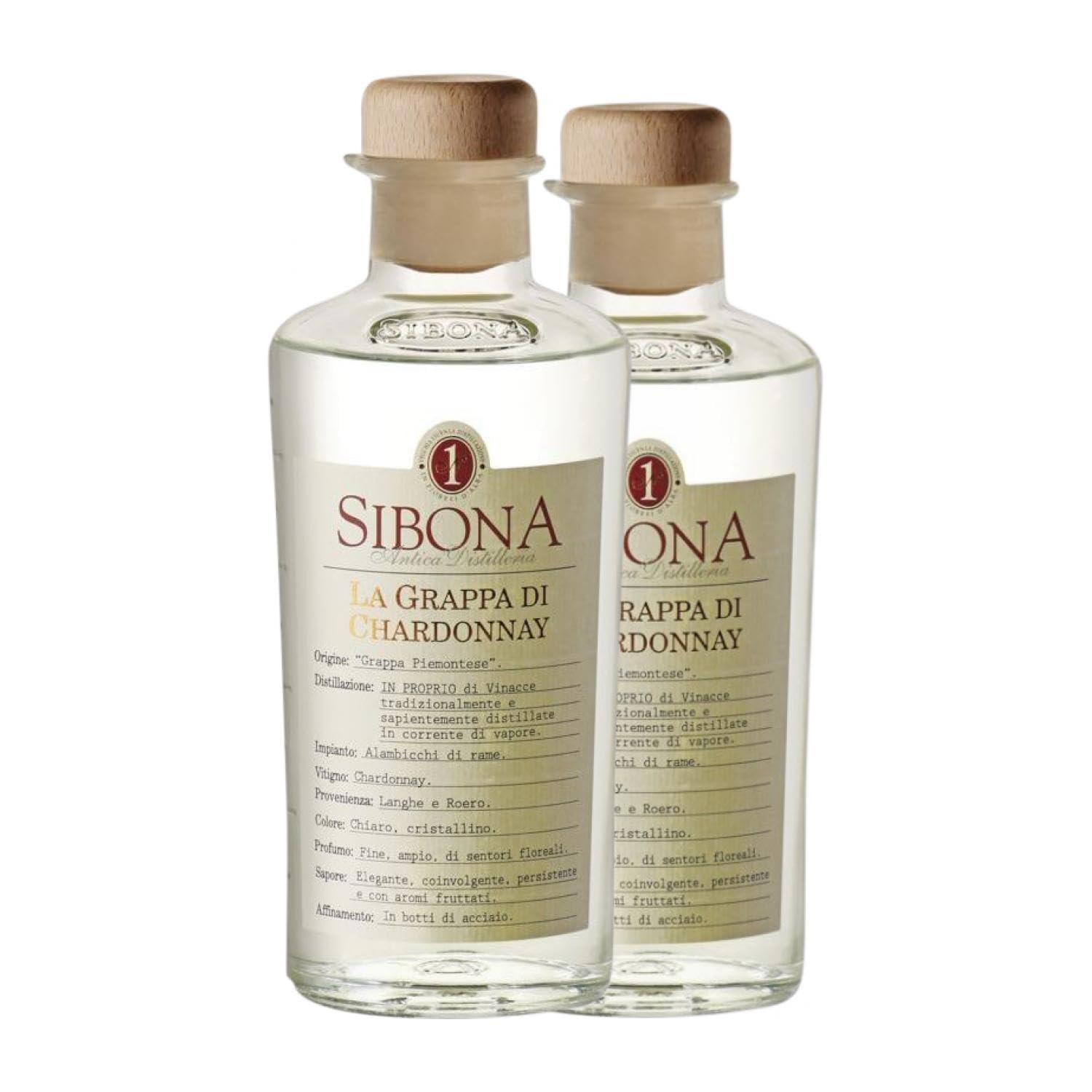 Grappa Sibona Chardonnay Botella Medium 50 cl (Caja de 2 Botella Medium de 50 cl)