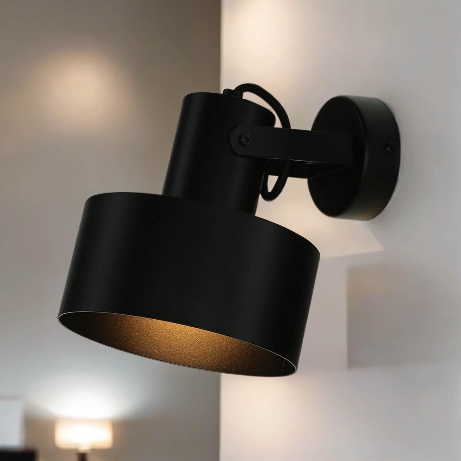 Faretto da parete per interni in acciaio nero E27 stile industriale paralume mobile corridoio soggiorno lampada da parete applique orientabile