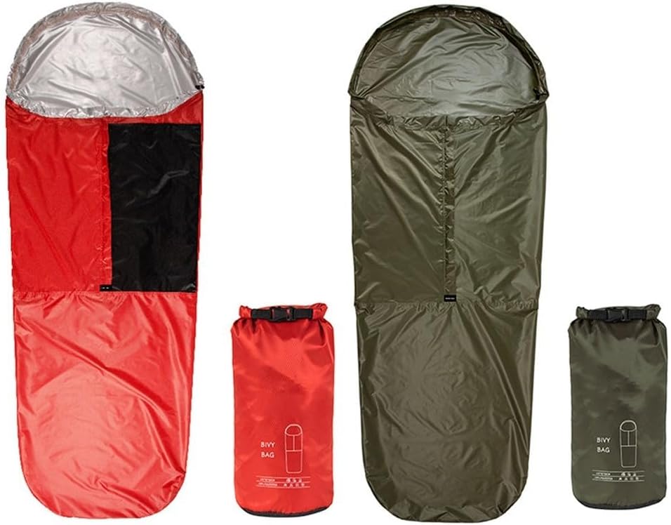 Ultralight Waterproof Bivy Sack Sleeping Bag 70D Ripstop Nylon with Heat Reflective Coating for Camping Hiking and Outdoor Survival Gear(GREEN)