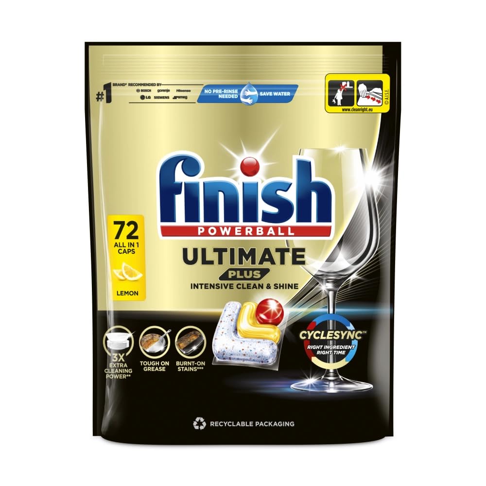 Finish Ultimate Plus All in One Capsule per lavastoviglie Lemon, 72 pezzi