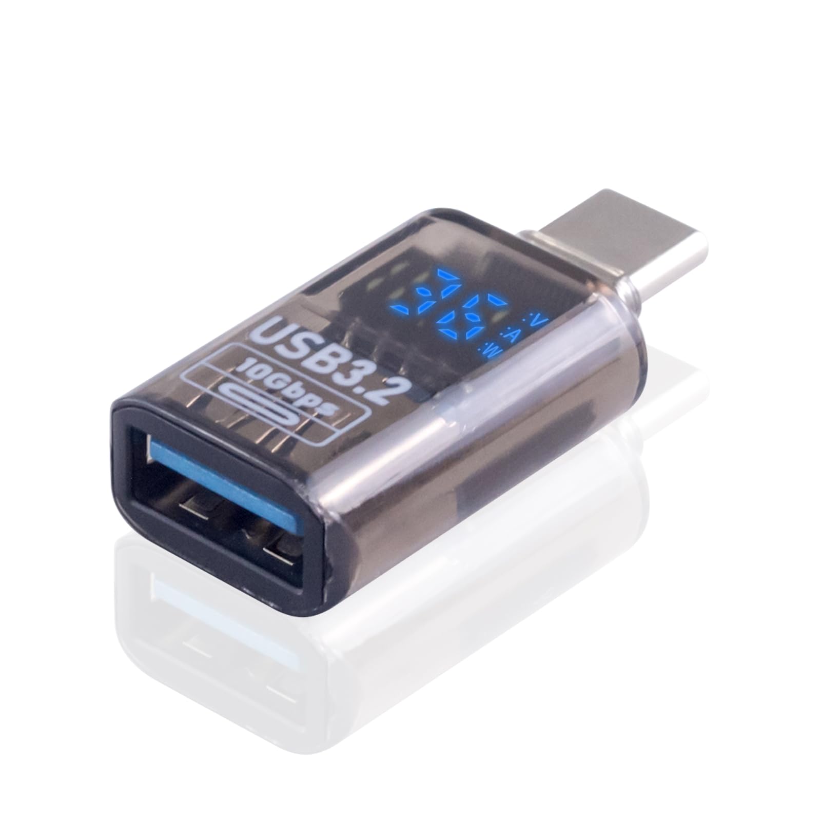 Poyiccot USB C to USB Adapter with Digital Display, 10Gbps Type C Male to Type A Female Adapter One-Side USB 3.2 Converter Compatible with iPhone, MacBook,(Transparent) 1-Pack
