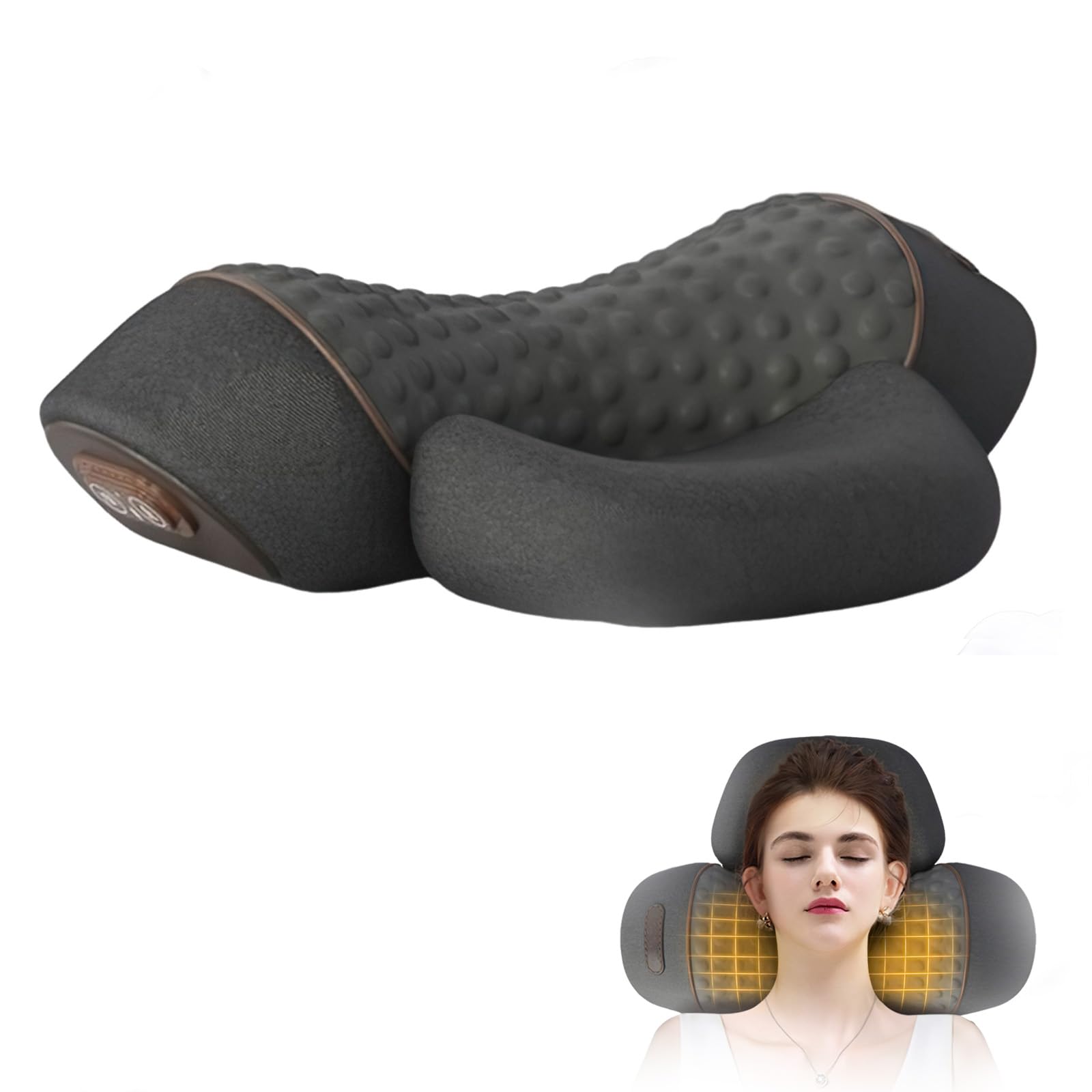 JOPWUE 3 in 1 Neck Massager, Constant Temperature Heating & Vibrating Massage Pillows, Pillow Traction Massager, Pillow Massage Hump, for Neck and Shoulder Pain Relief (Black)