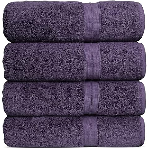 Chakir Turkish Linens Cotton 4-Piece Luxury Bath Towel Sets | Soft & Absorbent (Plum) Cover