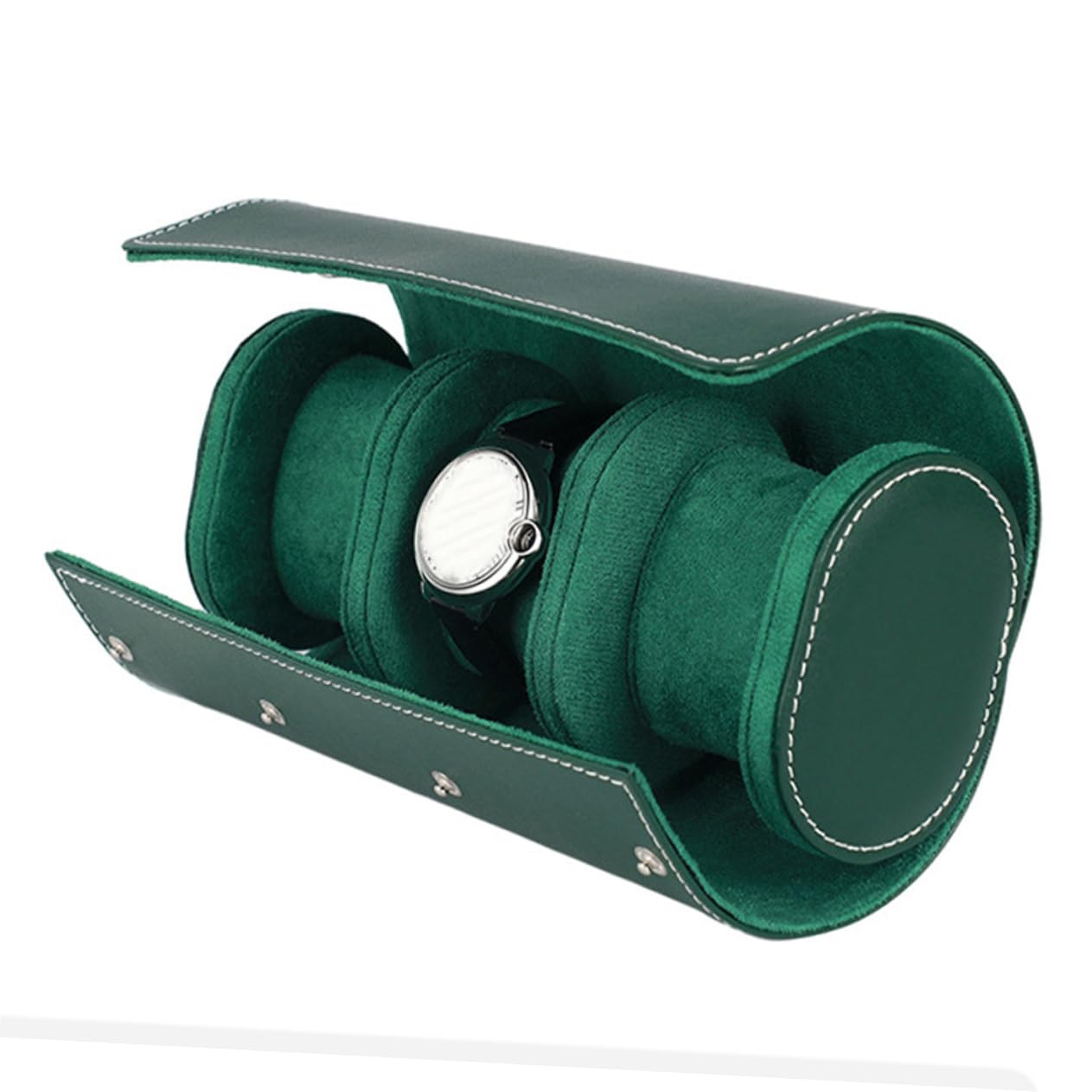 Caja de Reloj Portátil de Piel Pu Verde para Viaje
