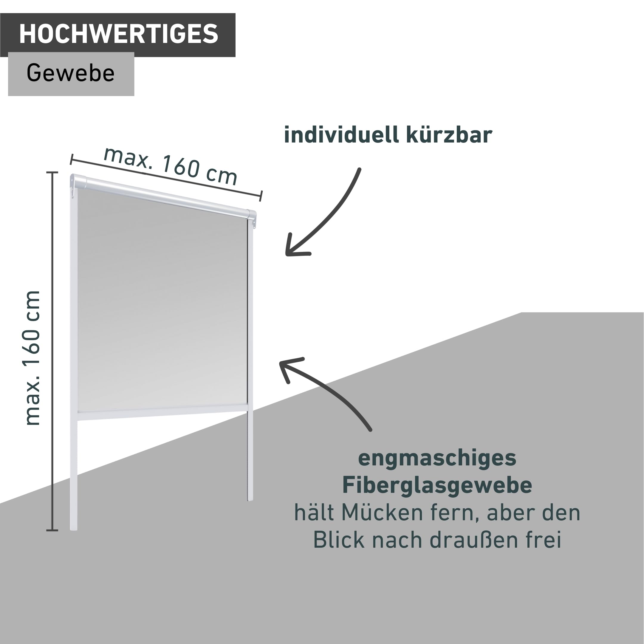 Windhager Insektenschutz Basic Rollofenster Alu, Insektenschutzrollo, Fliegengitterrollo, Selbstbausatz 160 x 160cm, weiß, 04502