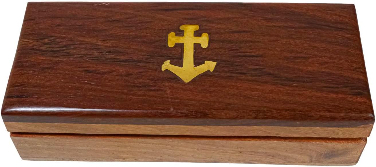 Ebros Gift Vintage Victorian Brass Nautical Marine Pirate Anchor On Decorative Rosewood Wooden Jewelry Box With Hinge And Velvet Liner Interior