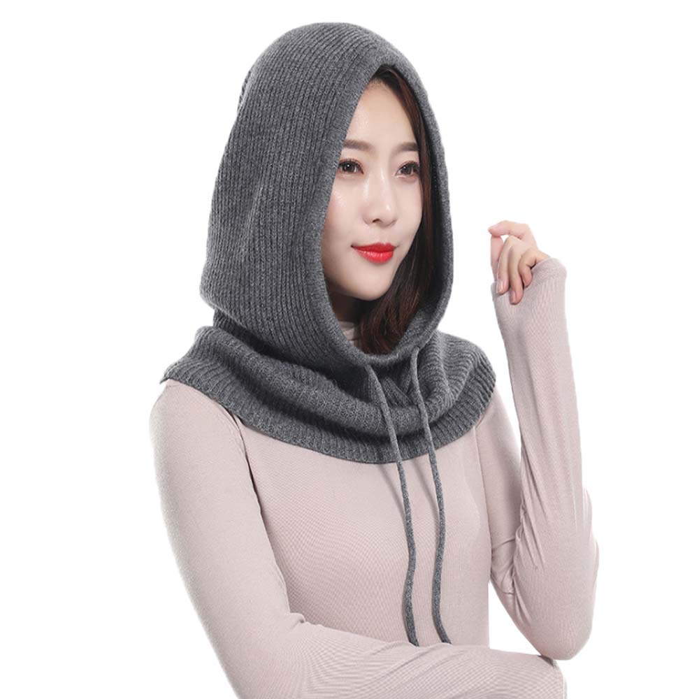 YEKEYIWomen Balaclava Hood hat Winter Cashmere Knitted Beanie Hats Ski Mask Ski Cap Outdoor