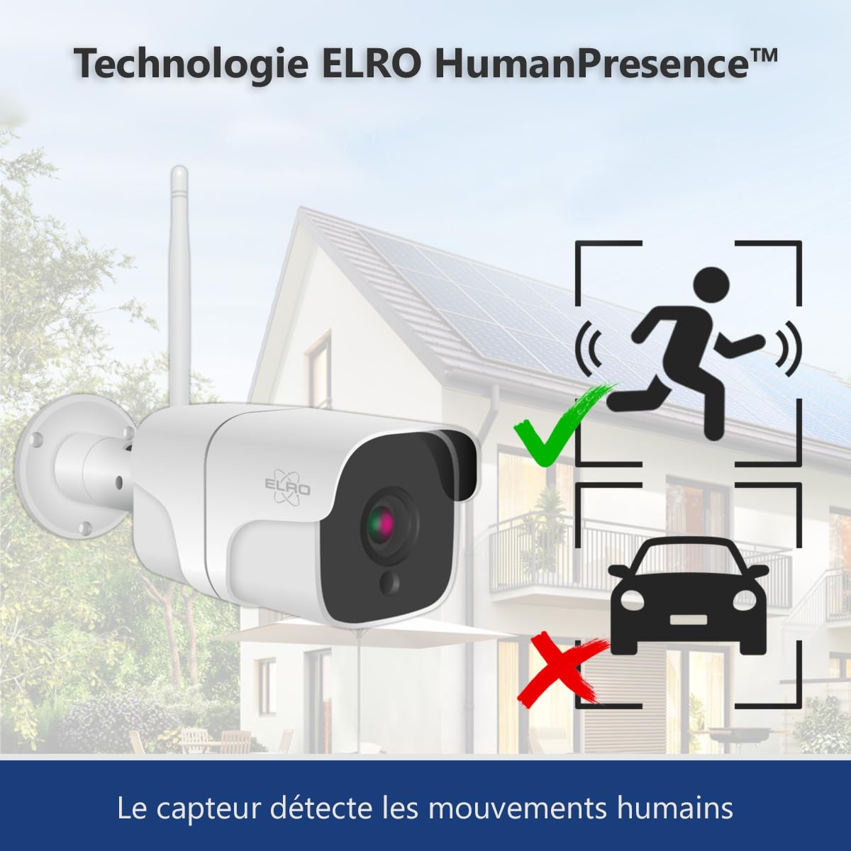 ELRO CO7000 Caméra de sécurité extérieure WiFi IP avec détecteur de Mouvement et Vision Nocturne - Caméra de Surveillance Full HD 1080P - Étanche IP66