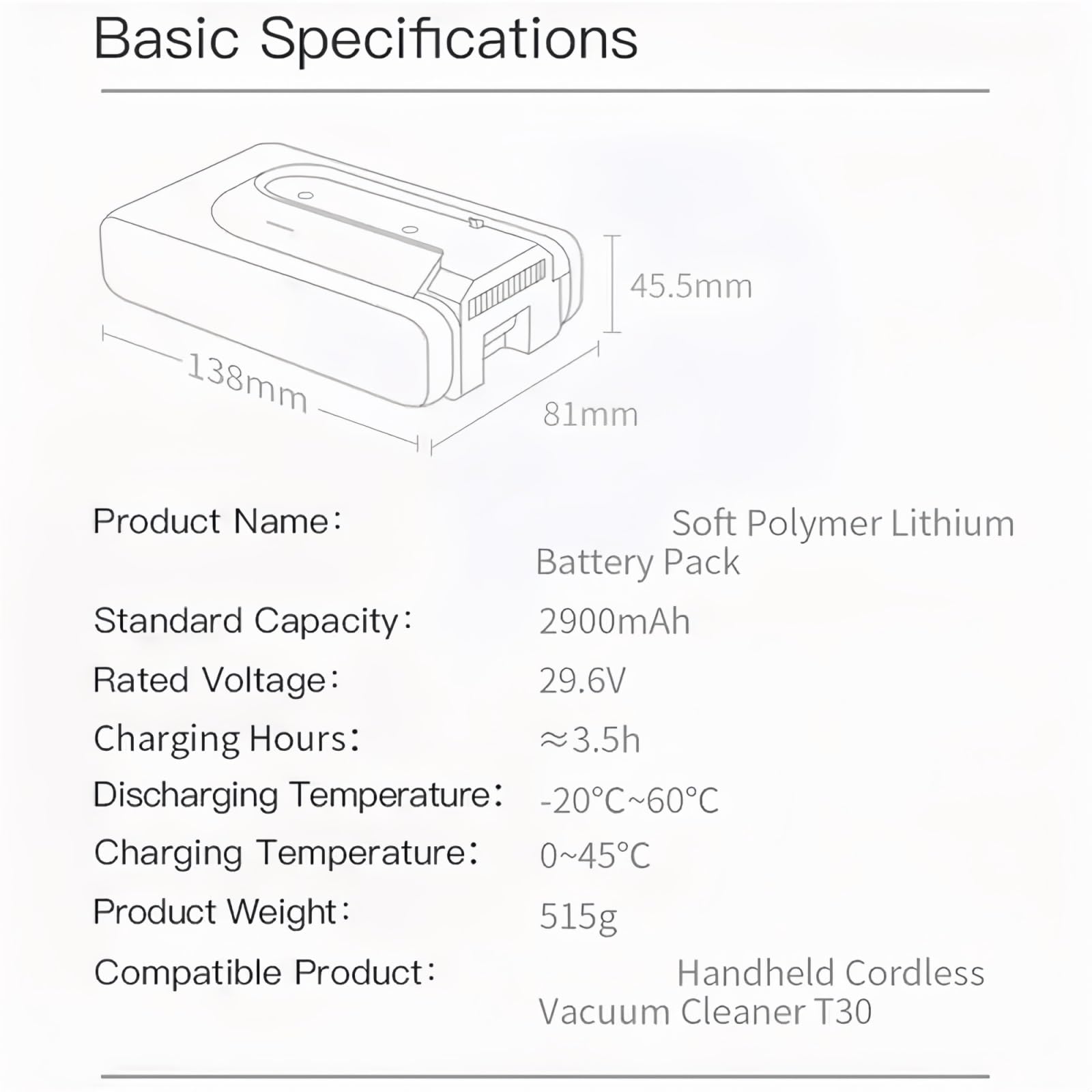 29.6V 3.0/4.0/5.0/6.0AH Compatibile con Dreame T30 R20 Batteria Ricaricabile Rimovibile di Backup per Aspirapolvere Cordless Batteria per Aspirapolvere Cordless(3000mAh)