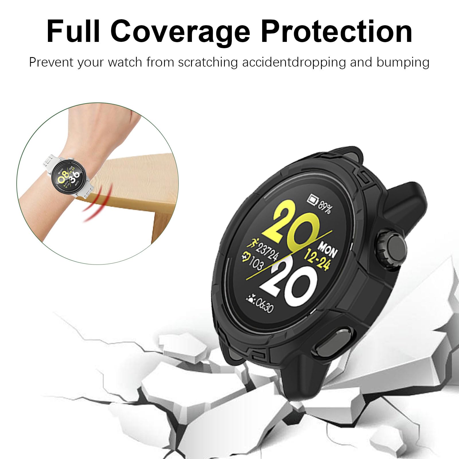 Aerku Custodia Protettiva In Silicone Per COROS PACE 3, Nera, Con 2 Pellicole In Vetro Temperato 9H - 6