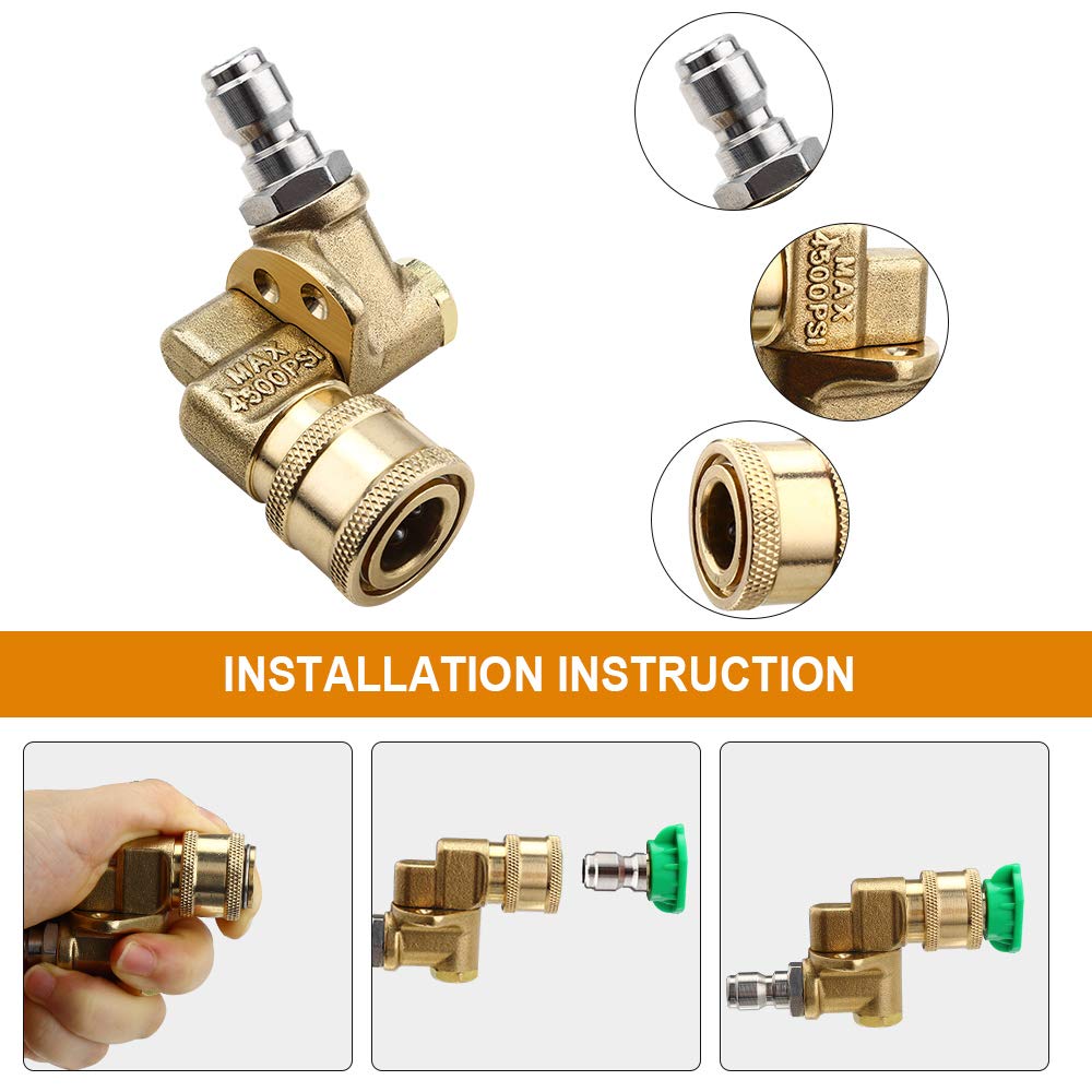 Kit de buse rotative turbo à pression 4 500 psi, 3 GPM, buse de pulvérisation d'eau avec buse de pulvérisation de nettoyage à 7 degrés multiples avec connecteur rapide rotatif de 6,35 mm