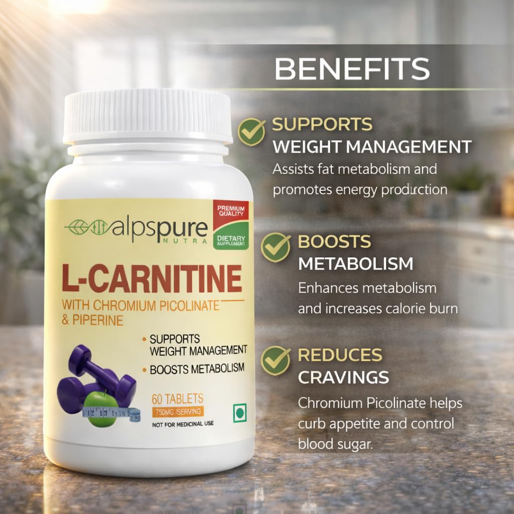 l carnitine with chromium benefits Alpspure Nutra L-Carnitine Tablets with Chromium Picolinate, Piperine | For Men & Women