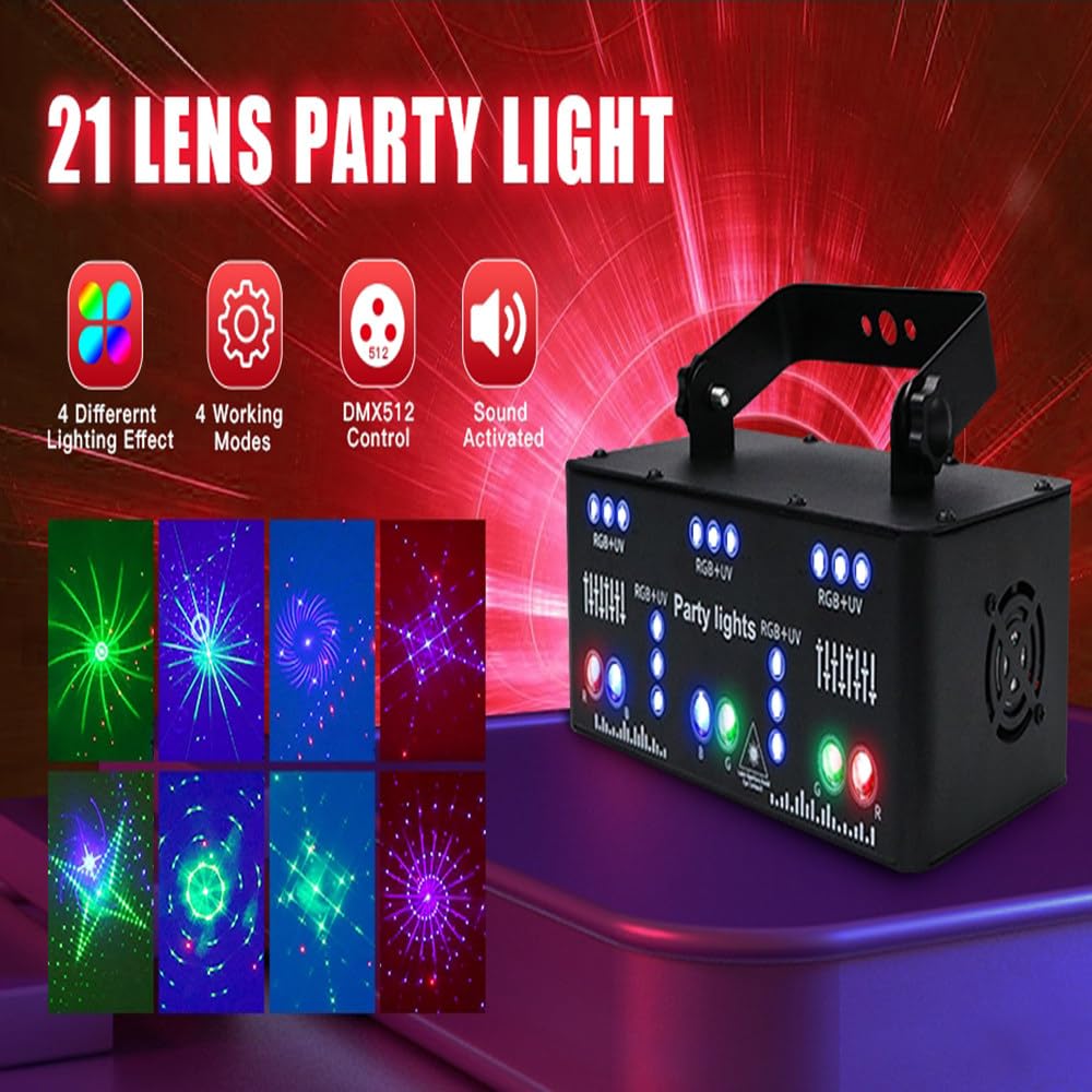 Luces Estroboscópicas Led De Escenario De 21 Ojos,2 Unidades De Luces De Ambiente,con Control Remoto,Función De Memoria,4 Modos De Funcionamiento,Cientos De Patrones,para Navidad,Bodas