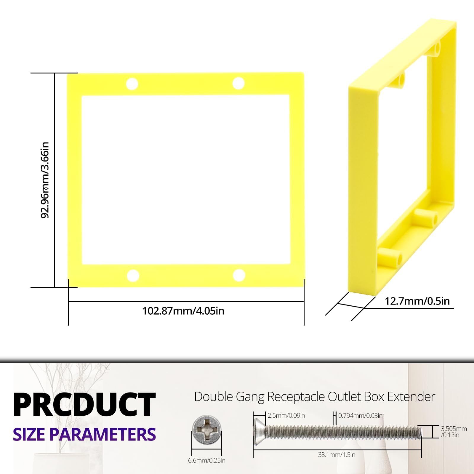Extensor de receptáculo de 2 bandas de 1,27 cm para caja eléctrica, anillo espaciador de caja de salida amarillo, ajusta la profundidad de interruptores y tomas, incluye tornillos de montaje, 1