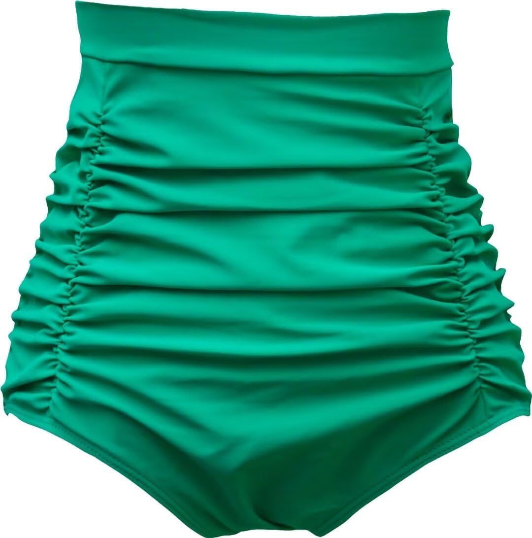 COCOPEAR Women's Ruched High Waisted Bikini Bottom Retro Vintage Swim Short Tankinis 5X Olive