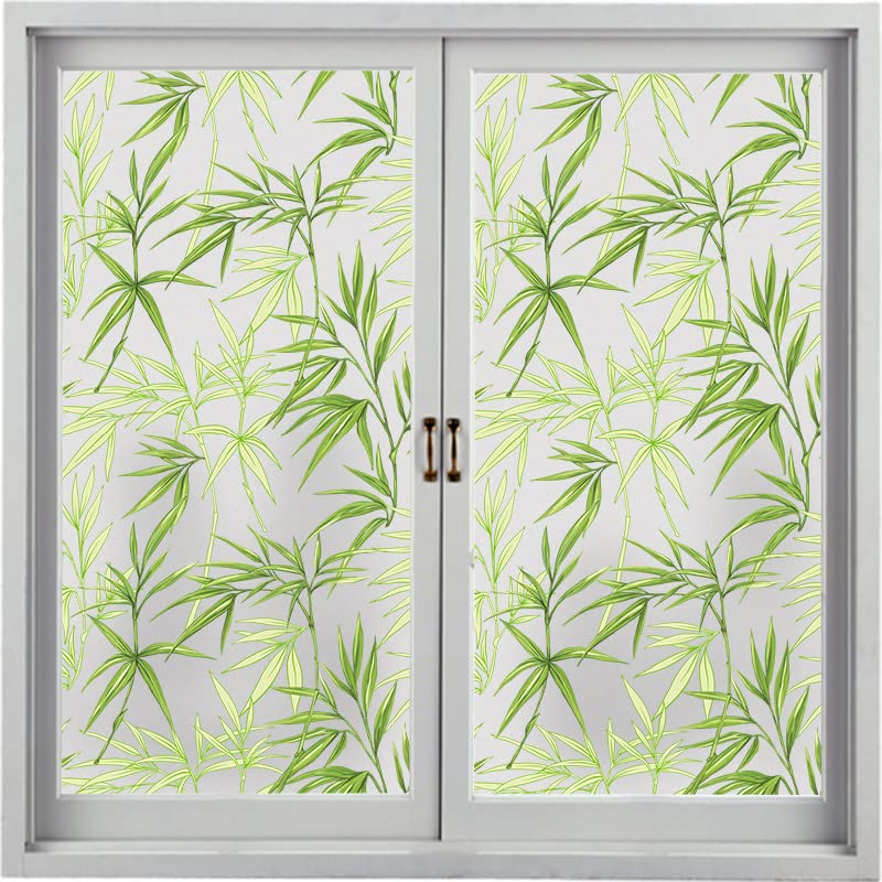 Folia przyciemniająca szyby 3D zielone liście bambusa wzór bez kleju elektrostatyczna folia szklana okno nieprzezroczyste drzwi przesuwne do domu łazienka Folia okienna(60x500cm)