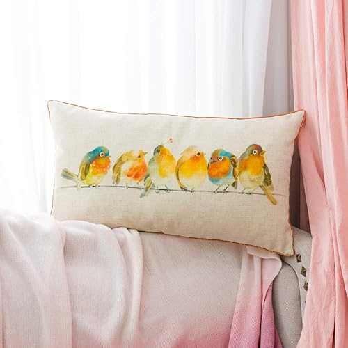 Miniatura 6 de KINGROSE Funda de almohada decorativa de lino de acuarela para dibujar a mano, funda de cojín rectangular para sofá, dormitorio, sillón, silla, 14 x