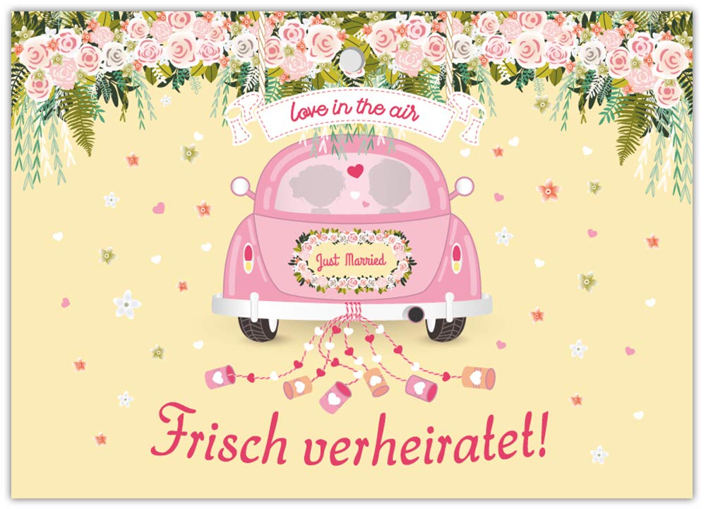JuNa Party-Experten 50 biglietti per palloncini forati per matrimonio, per auguri di coppia di sposi, biglietti extra leggeri per grandi voli, auto (50 carte