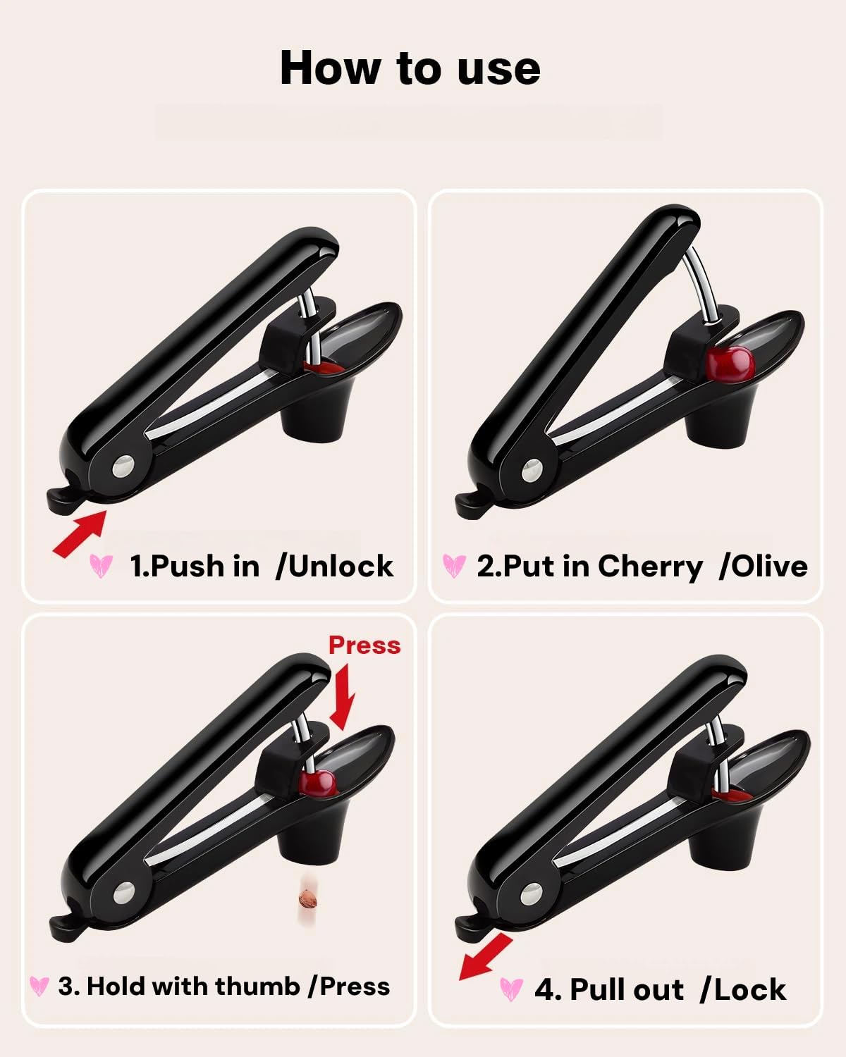 2 Pièces Denoyauteur Cerise, Denoyauteur Olives en Acier Inoxydable, Dénoyauteur Manuel Multifonctionnel Cherry Corer pour Faire la Cerises Confiture,Cuisine (Noir)