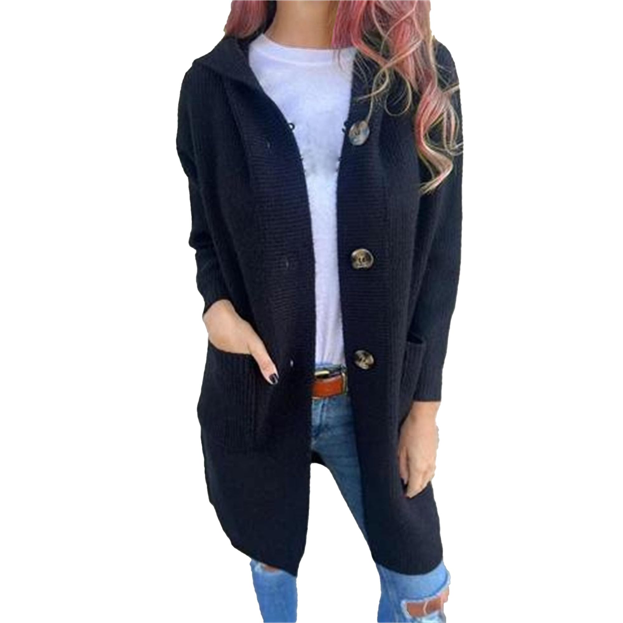 Maglione da donna con cappuccio tinta unita autunno inverno metà lunghezza felpe con cappuccio maglieria monopetto con cappuccio lavorato a maglia Outwear