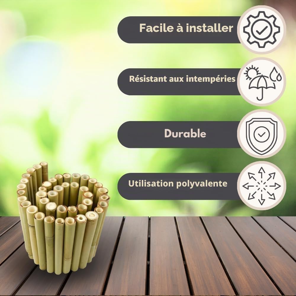 Garden Mile Lot de 4 rouleaux de bordure de pelouse 15 cm x 100 cm en bois de bambou robuste idéal pour pelouse, allées, parterres de fleurs, bordures de jardin, bordures polyvalentes