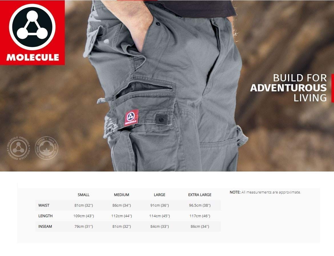 Molecule Pantalon cargo pour homme Noir Taille M Longueur standard [NA] Coupe ample avec poches zippées et ceinture interne