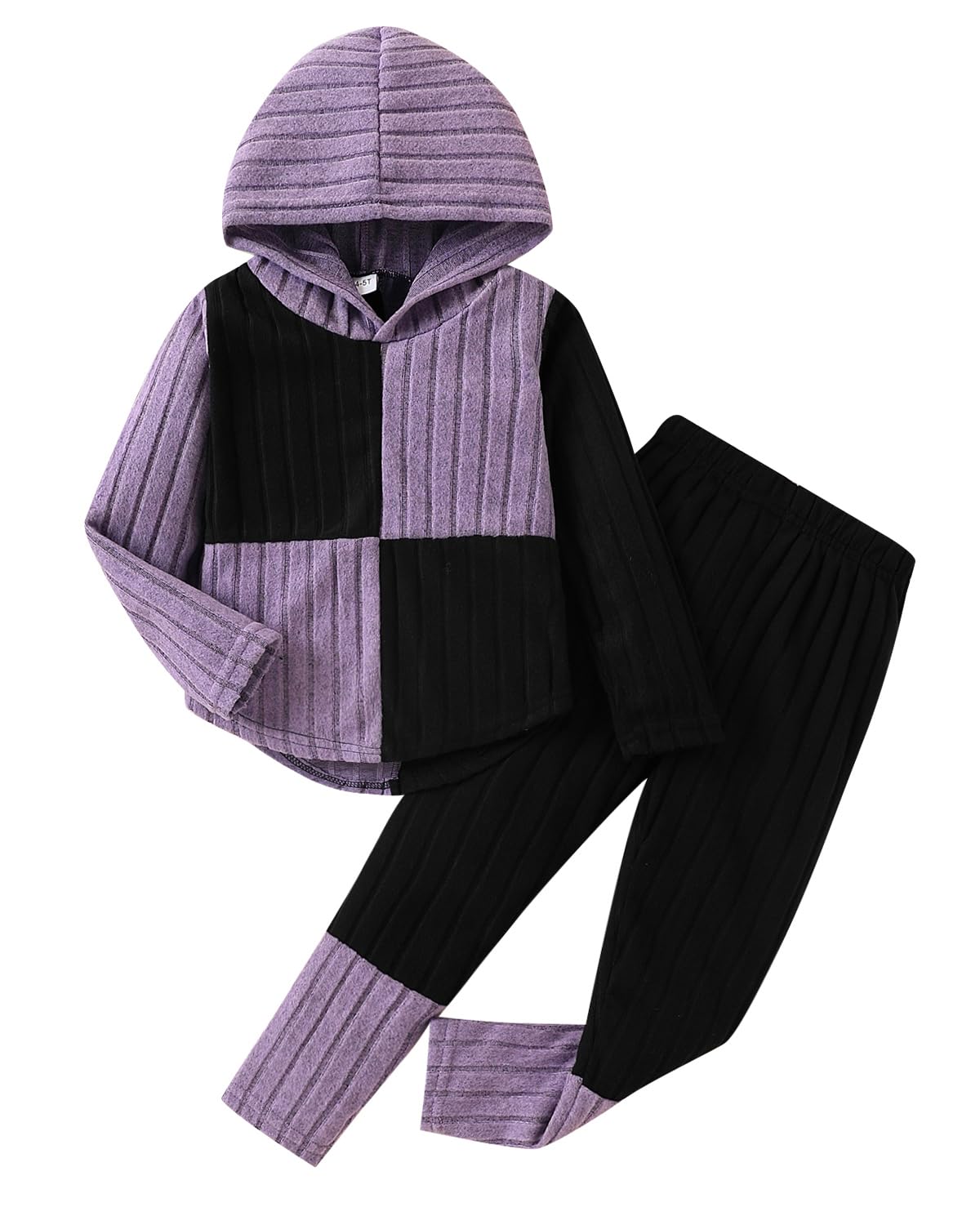 Toddler Kid Girls Clothes Ribbed Color Block Long Sleeve Hoodie Sweatsuit Set Fall Outfits