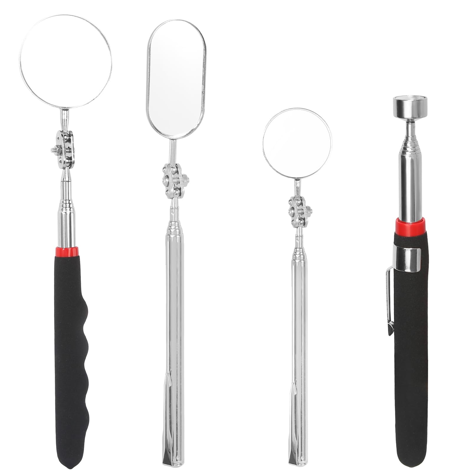 HFDONGL 4 Stück Inspektionsspiegel Teleskopspiegel Set Teleskop Spiegel mit Teleskop Magnetstab 360° Drehbar Teleskopspiegel Inspektionsspiegel Set für Überprüfung des Fahrzeugzustands