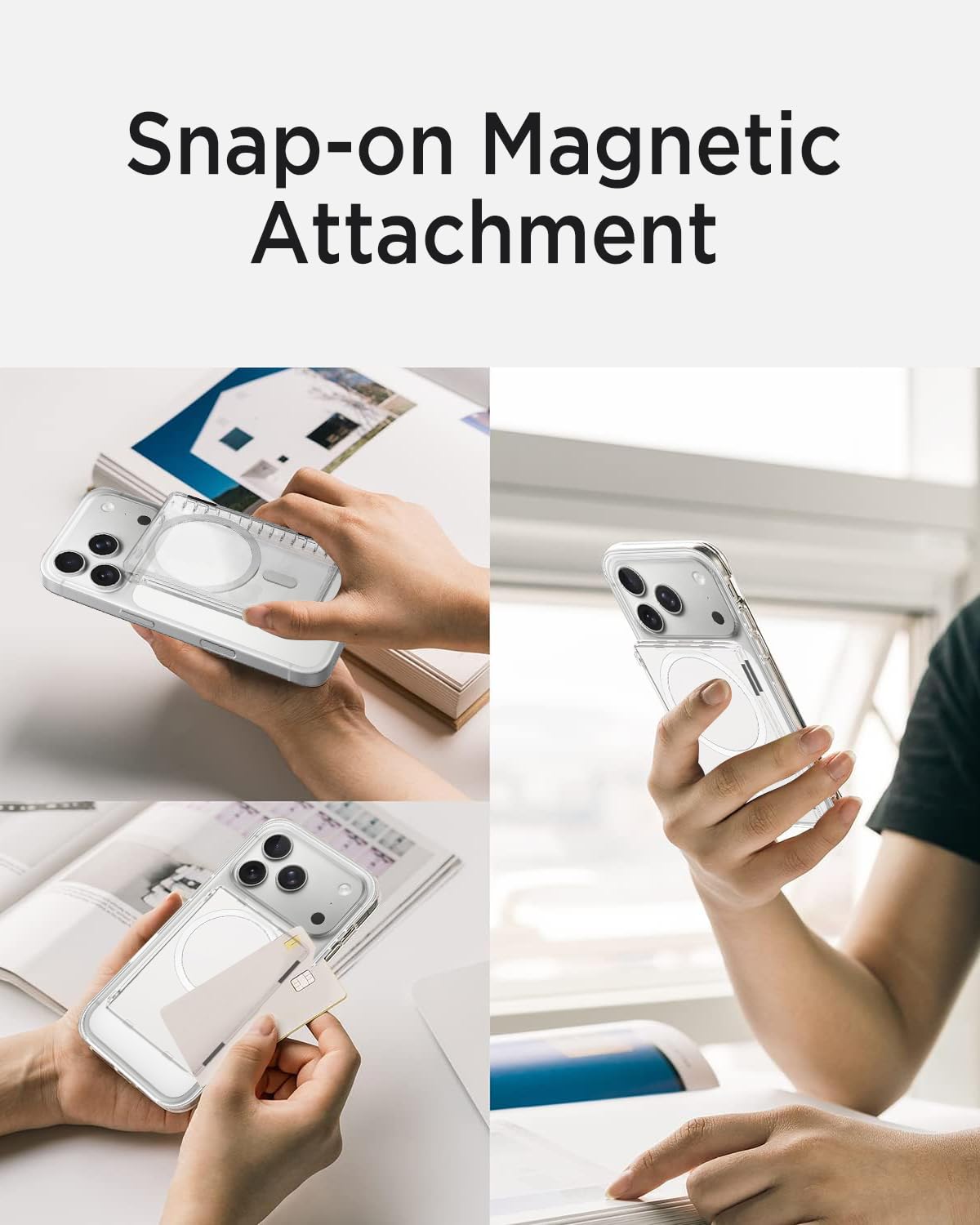 Miimall Magnetisch Handy Kartenhalter für iPhone 17 Pro Max Mag Safe Wallet Stand, Durchsichtig PC Magnetic Wallet Card Holder für iPhone 17 16 15 14/Google Pixel 10 9 8 Serie