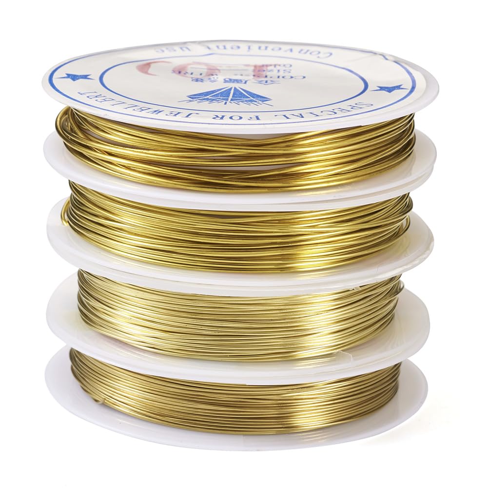 Cheriswelry 4 Rolls 4 Size Golden Copper Wire Tarnish Resistant Copper Beading Wire Copper Craft Wire for Beading Jewelry Craft Making