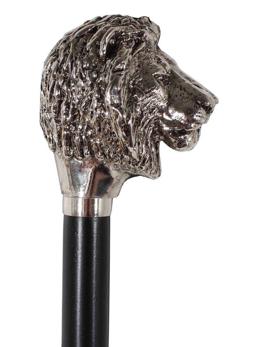 DELFA Chausse-pied design 70 cm avec poignée en forme de lion argenté – Tige en bois noir avec dragonne – L'élégante aide à l'enfilage