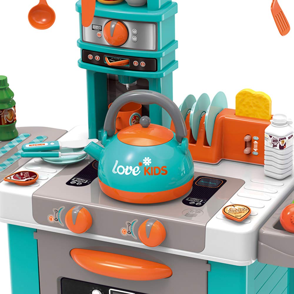 BAKAJI Cucina Giocattolo Bambini con Fornello e Bollitore Funzionanti Luci Suoni Forno e 29 Accessori Gioco 87 x 64 x 29 cm (Azzurro)