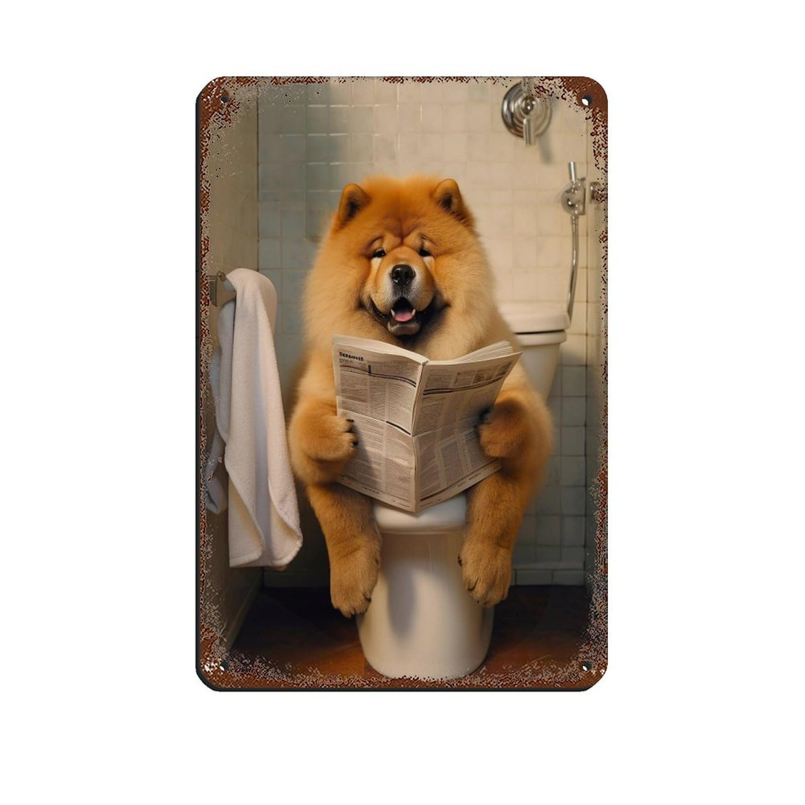 Lxwnze 20L X 30W Cm Chow Chow Dog,Funny Bathroom Decor Retro Poster Metal Tin Sign Chic Art Retro Iron Painting Bar People Cave Cafe Family Garage Poster Wall Decoration 8X12inch(20X30cm)