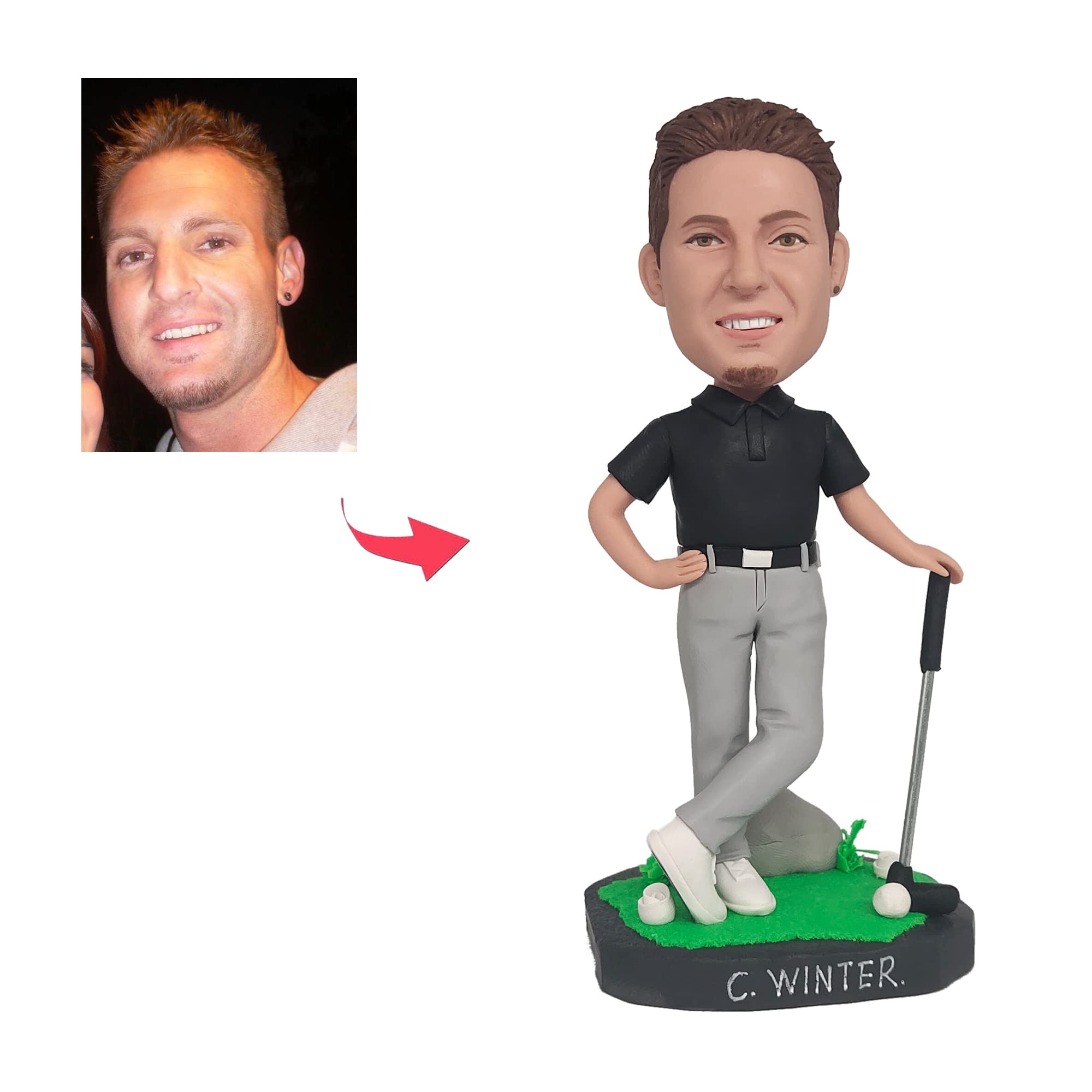 Niestandardowa figurka Bobblehead Spersonalizowane prezenty dla lalek Black Golfer dla taty chłopaka męża szefa biura współpracownika, wykwintne detale, kolekcjonerska ręcznie robiona rzeźba na deskę rozdzielczą samochodu
