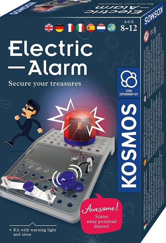 Kosmos 617349 Elektro-Alarm Sichere Geheimverstecke Elektro-Bausatz für Alarmanlage Blinkendes Warnlicht Sirene Experimentierkasten für Kinder ab 8 Jahre Geburtstagsgeschenk mehrsprachige Anleitung