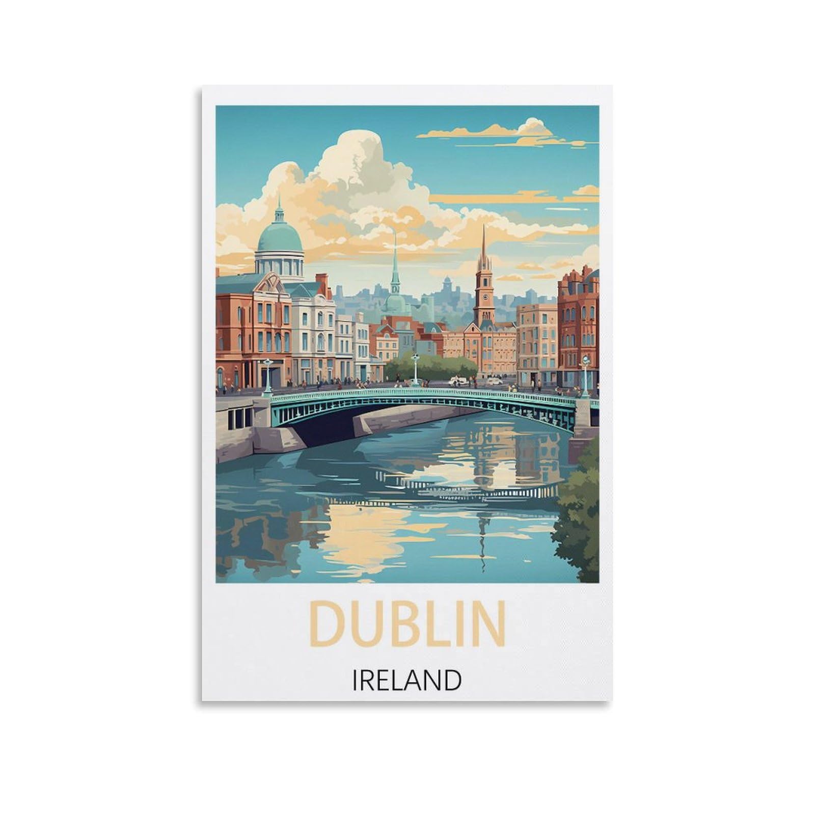 Zzhhegn Unframe-Style Dublin Ireland Vintage Travel Poster 24X36inch(60X90cm) Canvas Art Poster And Wall Art Picture Print Modern Family Bedroom Decor Posters