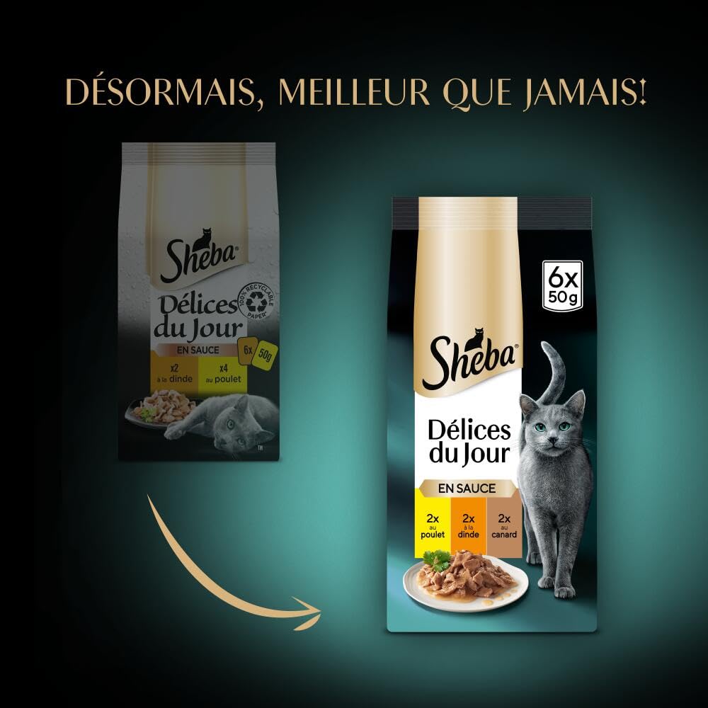 Sheba Délices du Jour Sachets Fraîcheur 6 X 50 g Sélection à La Volaille en Sauce - Pack de 12